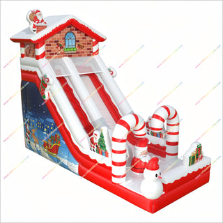 Christmas Inflatable Slide Outdoor Candy Canes Inflatable Santa Decorations Gingerbread House Slide For Winter Events