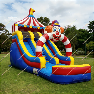 Circus-Themed Inflatable Double Water Slides Inflatable Clown Archway Blow Up Water Slides For Pool