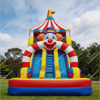 Circus-Themed Inflatable Double Water Slides Inflatable Clown Archway Blow Up Water Slides For Pool