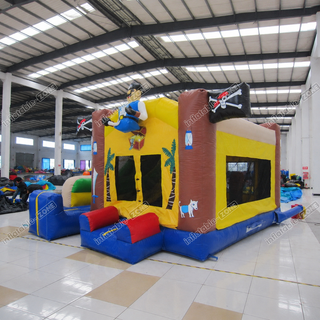 Ahoy, young pirates! Set sail for adventure with our Classic Inflatable Pirate Themed Combo! Crafted from durable PVC, this standard size inflatable pirate bouncy features a slide for added excitement. Perfect for kids under 15, it's sure to be the highlight of any party or event. Let the swashbuckling fun begin with this fantastic inflatable pirate combo!