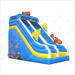 Clownfish High Slide Bouncy Castle Seaworld Birthday Party Inflatable Slide For Inground Pool