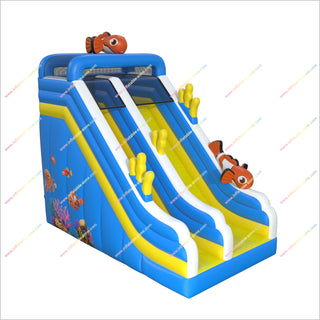 Clownfish High Slide Bouncy Castle Seaworld Birthday Party Inflatable Slide For Inground Pool