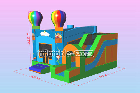 Inflatable-Zone Design Colorful Hot Air Balloon Castle Combo Bounce House With Slide Inflatable Parties Near Me