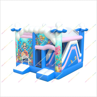 Colorful Mermaid Inflatable Jumping Castle And Slide Combo Underwater Adventure Inflatable Slide With Bounce House