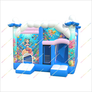 Colorful Mermaid Inflatable Jumping Castle And Slide Combo Underwater Adventure Inflatable Slide With Bounce House