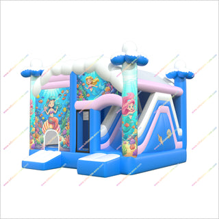 Colorful Mermaid Inflatable Jumping Castle And Slide Combo Underwater Adventure Inflatable Slide With Bounce House
