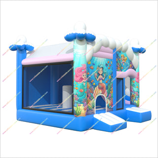 Colorful Mermaid Inflatable Jumping Castle And Slide Combo Underwater Adventure Inflatable Slide With Bounce House