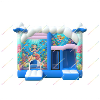 Colorful Mermaid Inflatable Jumping Castle And Slide Combo Underwater Adventure Inflatable Slide With Bounce House