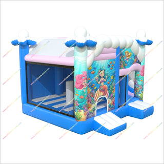 Colorful Mermaid Inflatable Jumping Castle And Slide Combo Underwater Adventure Inflatable Slide With Bounce House