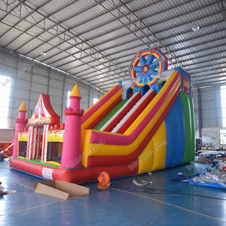 Bring vibrant fun to your event with the Colorful Double Slide Inflatable Bouncer! This blow-up jumper features a dynamic Ferris wheel design, with dual slides and a spacious bouncy castle. Ideal for parties and gatherings, it combines exciting slides with endless bouncing for a colorful and exhilarating experience for kids and families!