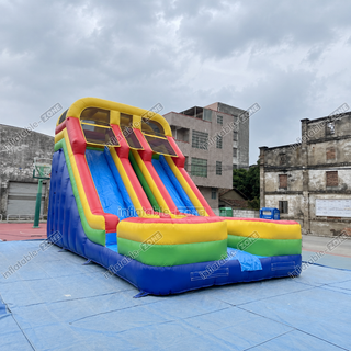 Add a splash of color to your playground with our Colorful Giant Inflatable Slide! This double-lane slide offers endless bouncy fun for kids at parties or playgrounds. With its vibrant design and sturdy construction, it's sure to be a hit with little adventurers. Watch them slide and laugh their way to fun-filled memories with our inflatable masterpiece!