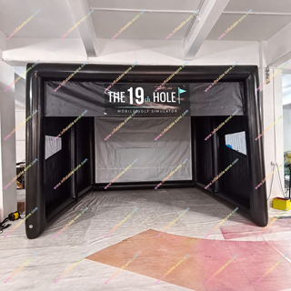 Enhance every swing with the Custom Logo Inflatable Golf Simulator Enclosure and Impact Screen. Designed for indoor or outdoor golf practice, this blow up hitting cage provides a spacious, safe training environment with excellent ball containment. Crafted from durable commercial-grade PVC, it supports custom branding and is ideal for golf events, coaching, exhibitions, rental businesses, and simulator installations.