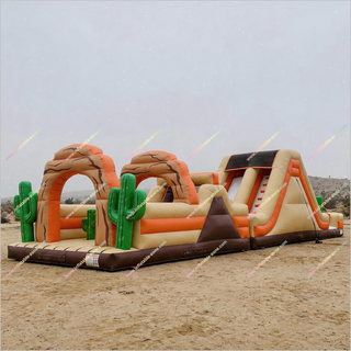 Desert-Themed Commercial Obstacle Course Inflatable Rock Arches And Cactus Family Assault Course Near Me