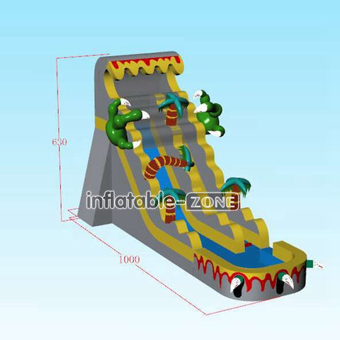 Inflatable-Zone Design Outdoor Dinosaur Inflatable Pool With Slide Tropical Dual Lane Inflatable Big Slide Bouncy And Fun Party