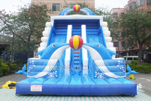Dolphin Double Lane Inflatable Water Slide Giant Inflatable Mega Sea World Slide Best Outdoor Waterslide For Backyard