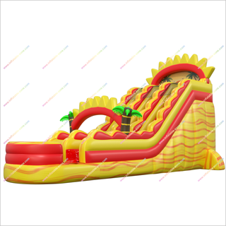 Double Lane Tropical Water Slide Small Splash Pool Palm Trees And Sunset Inflatable Water Slides For Adults For Sale