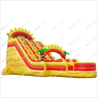 Double Lane Tropical Water Slide Small Splash Pool Palm Trees And Sunset Inflatable Water Slides For Adults For Sale