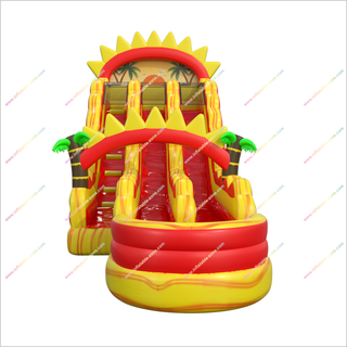 Double Lane Tropical Water Slide Small Splash Pool Palm Trees And Sunset Inflatable Water Slides For Adults For Sale