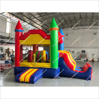 Double Slide Inflatable Bounce House Big Colorful Inflatable Jumping Castle With Slide Combo