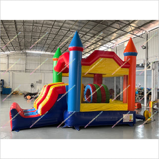 Double Slide Inflatable Bounce House Big Colorful Inflatable Jumping Castle With Slide Combo