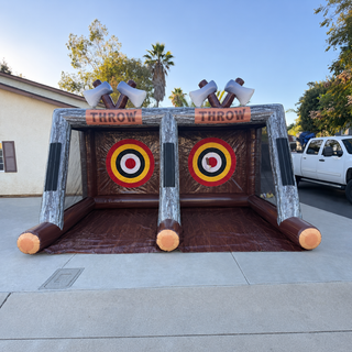 Double the competition, double the fun! This heavy-duty, two-player inflatable axe-throwing game brings the thrill of the arena right to your backyard or rental fleet. Featuring side-by-side targets and safe hook-and-loop axes, it is a high-energy addition built for action-packed entertainment. Vibrant, durable, and fast to inflate, it delivers safe fun for everyone!