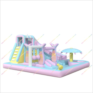 Dreamy Pastel Inflatable Water Slide Bounce House With Mighty Splash Pool Bouncy Castle Playground Near Me