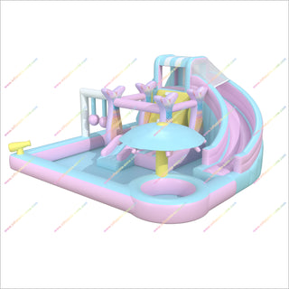 Dreamy Pastel Inflatable Water Slide Bounce House With Mighty Splash Pool Bouncy Castle Playground Near Me