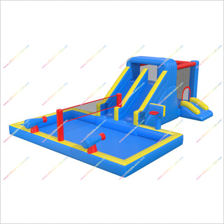 Inflatable Water Park Nearby Dual Water Slide Bounce House Pool Volleyball Net Inflatable Combos For Sale
