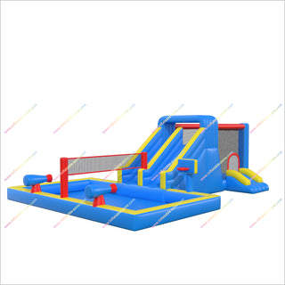 Inflatable Water Park Nearby Dual Water Slide Bounce House Pool Volleyball Net Inflatable Combos For Sale
