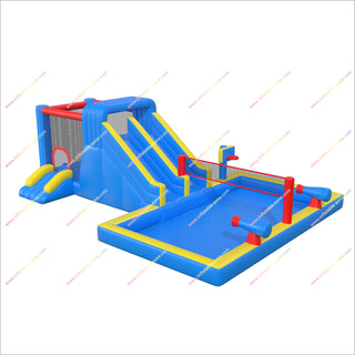 Inflatable Water Park Nearby Dual Water Slide Bounce House Pool Volleyball Net Inflatable Combos For Sale
