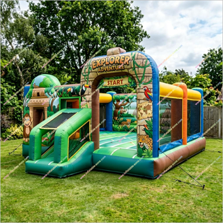 Explorer Adventure Yard Inflatable Bounce House Jungle Events Happy Hop Castle Bouncer With Slide