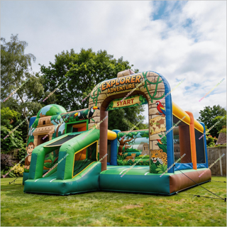 Explorer Adventure Yard Inflatable Bounce House Jungle Events Happy Hop Castle Bouncer With Slide