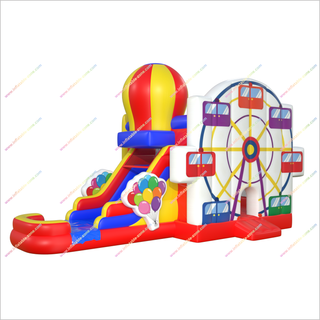 Ferris Wheel Bouncy Castle Inflatable Water Slide Combo Hot Air Balloons Wet Dry Bounce House With Slide