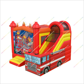 Firefighter Party Theme Inflatable Castle And Slide Combo Large Bounce House With Slide For Sale