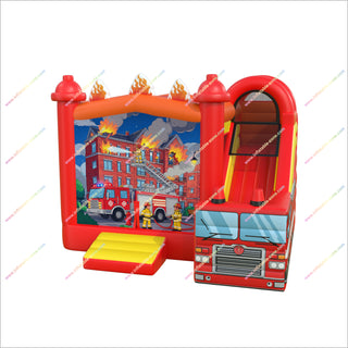 Firefighter Party Theme Inflatable Castle And Slide Combo Large Bounce House With Slide For Sale
