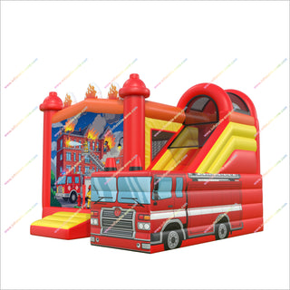 Firefighter Party Theme Inflatable Castle And Slide Combo Large Bounce House With Slide For Sale