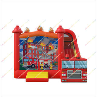 Firefighter Party Theme Inflatable Castle And Slide Combo Large Bounce House With Slide For Sale
