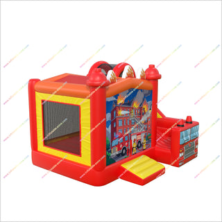 Firefighter Party Theme Inflatable Castle And Slide Combo Large Bounce House With Slide For Sale