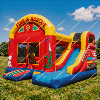 Fire & Rescue Inflatable Combo Bounce Castle Slide Best Firefighter Inflatable Bouncy House With Slide