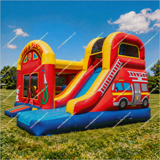 Fire & Rescue Inflatable Combo Bounce Castle Slide Best Firefighter Inflatable Bouncy House With Slide