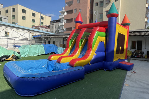 Sunny And Fun Inflatable Bouncy Castle With Dual Slide Pool Combo Giant Inflatable Bounce House Water Slide