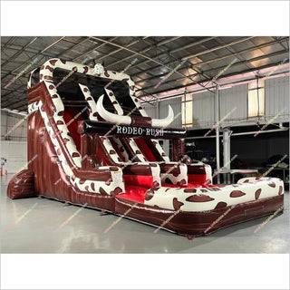 Cow Theme Giant Inflatable Pool Water Slide Commercial Inflatable Rodeo Rush Hybrid Double Lane Water Slide Rental