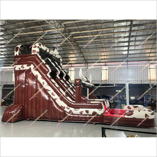 Cow Theme Giant Inflatable Pool Water Slide Commercial Inflatable Rodeo Rush Hybrid Double Lane Water Slide Rental