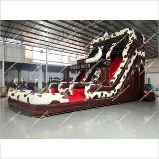 Cow Theme Giant Inflatable Pool Water Slide Commercial Inflatable Rodeo Rush Hybrid Double Lane Water Slide Rental