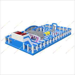 Giant Inflatable Water Obstacle Course Arena Amusement Park Shark Themed Party Bouncy Assault Course Hire Near Me