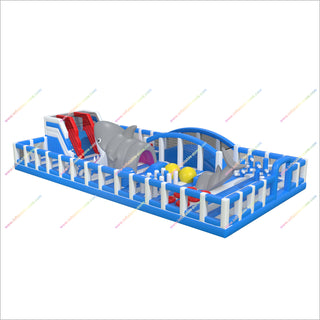 Giant Inflatable Water Obstacle Course Arena Amusement Park Shark Themed Party Bouncy Assault Course Hire Near Me