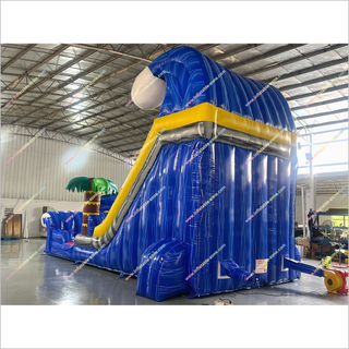 Giant Inflatable Water Slides Childrens Garden Equipment Ocean Waves And Palm Trees Waterslides For Pool