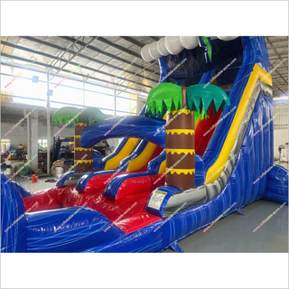 Giant Inflatable Water Slides Childrens Garden Equipment Ocean Waves And Palm Trees Waterslides For Pool