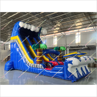 Giant Inflatable Water Slides Childrens Garden Equipment Ocean Waves And Palm Trees Waterslides For Pool