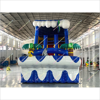 Giant Inflatable Water Slides Childrens Garden Equipment Ocean Waves And Palm Trees Waterslides For Pool